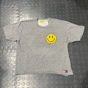 Aviator Nation Gray T-Shirt L with Yellow Smiley